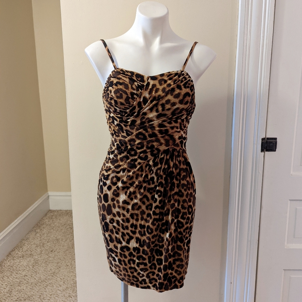 Express leopard print fitted mini dress with removable straps size XS